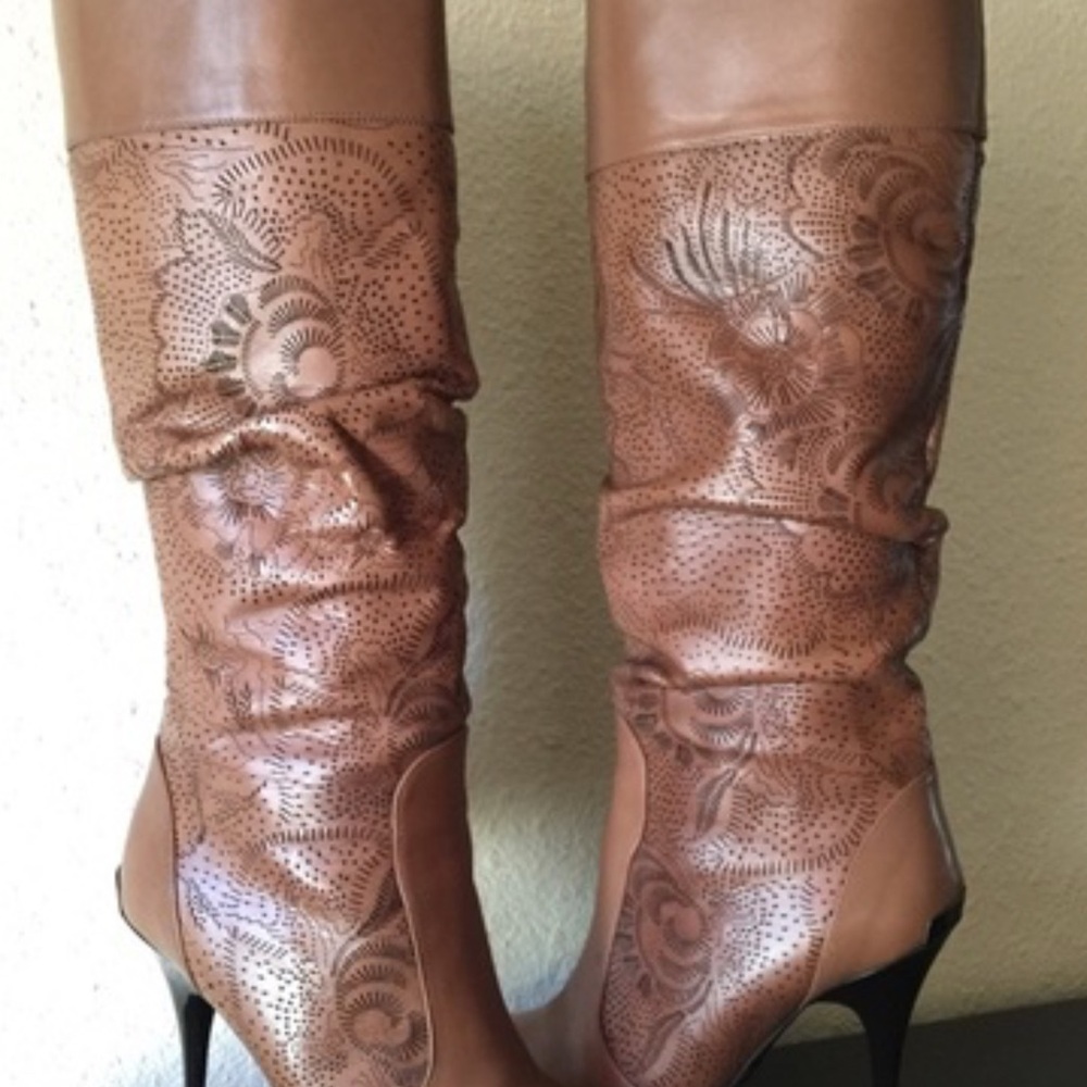 Burberry Tan Floral Heeled Boots
